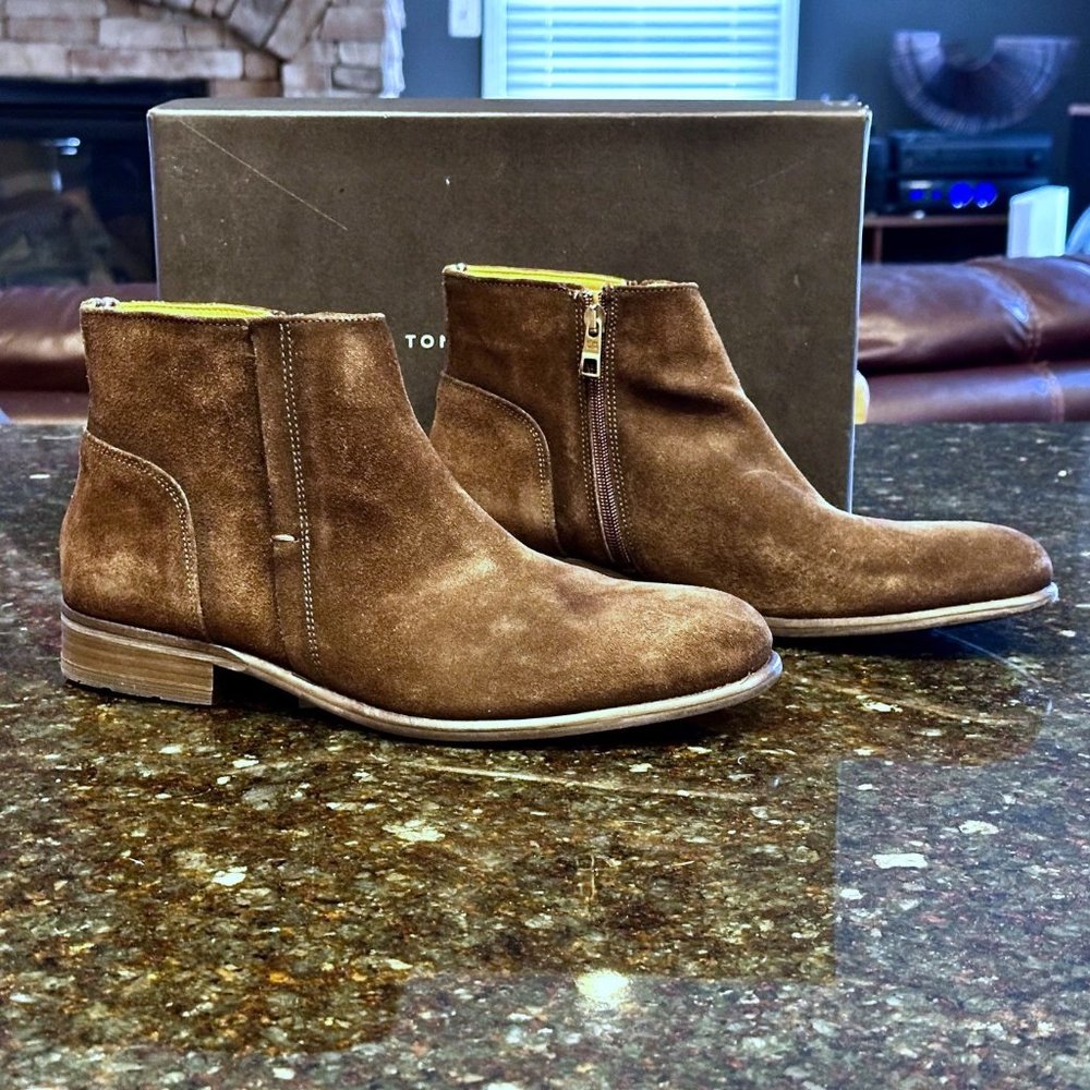 Tommy Hilfiger Damon Mens Sz 10 D Zip Ankle Boots Dark Chocolate Brown Suede